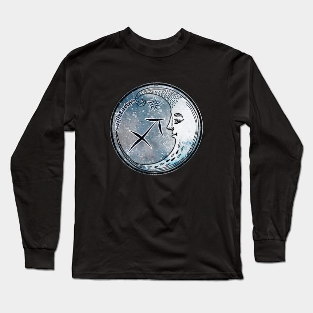 Sagittarius Moon Sign Astrology Zodiac Symbol Stars and Crescent Moon Long Sleeve T-Shirt by graphicbombdesigns